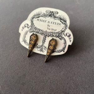 Stiletto Shaped Amber and Bronze Stud Earrings